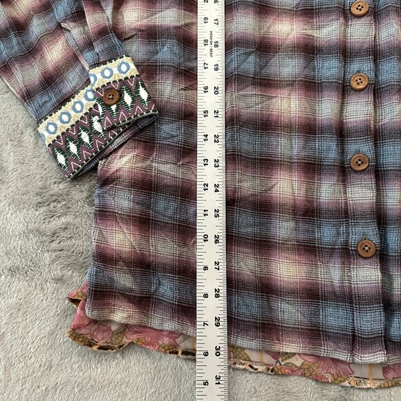 Soft Surroundings Rosebay Embroidered Velvet Floral Plaid Shirt 2X 2XL Blouse - Picture 5 of 8